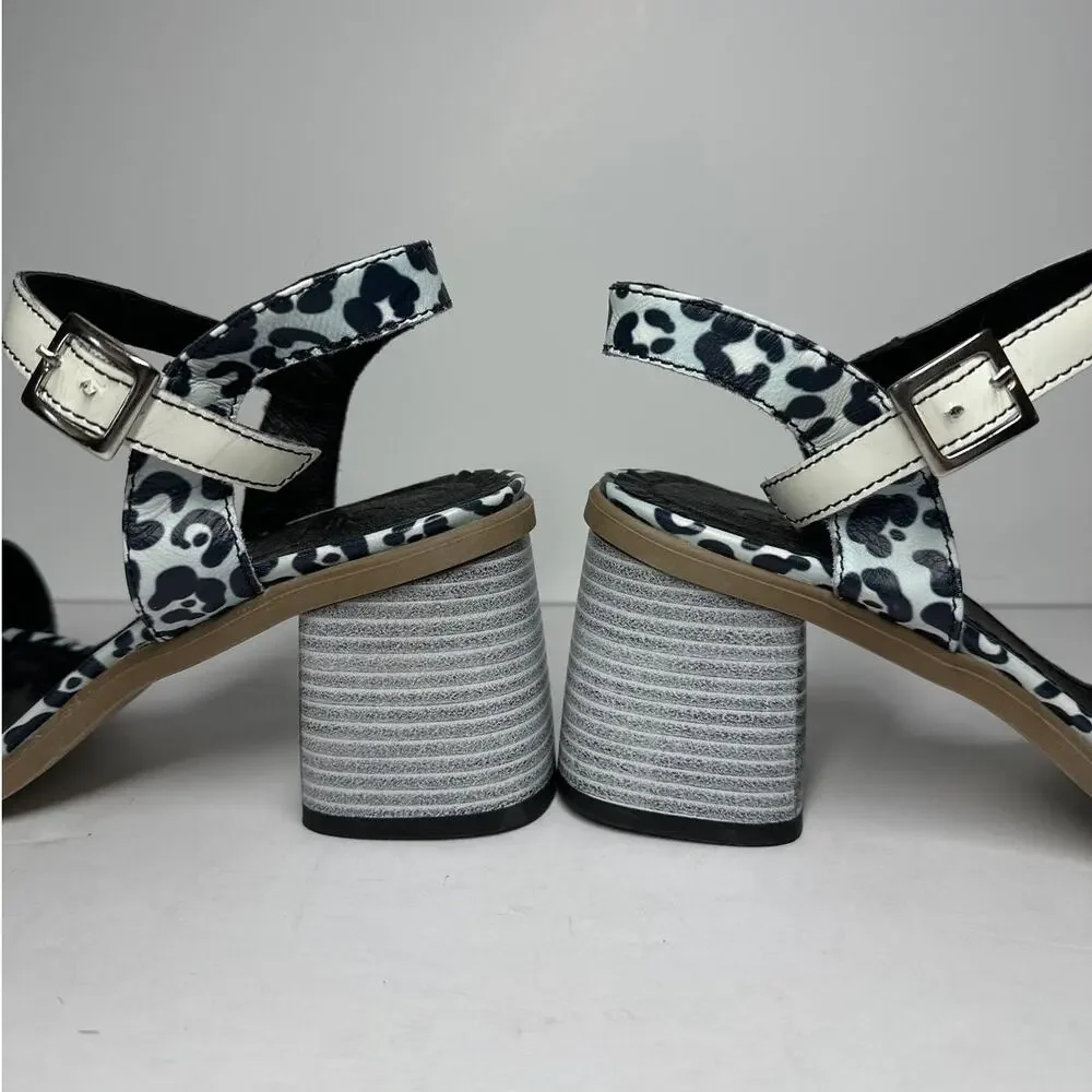 Girotti Summer Strap Sandals Italian Leather White Animal Print Size 38 US 7.5 - Picture 7 of 9